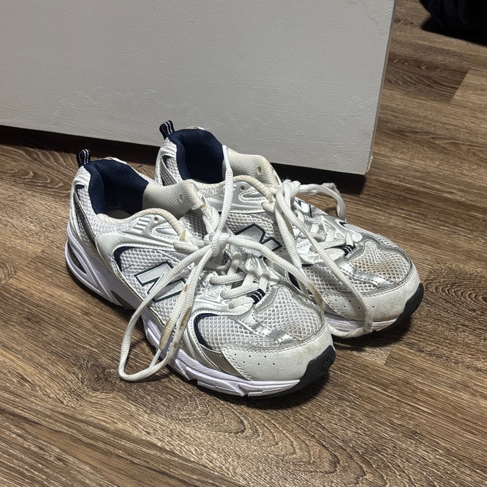 New Balance White and Navy Athletic Shoes